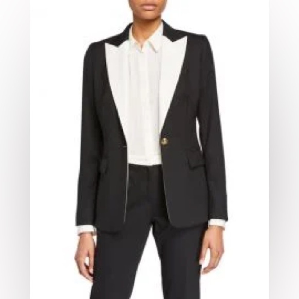 Escada Bavoya Wool Contrast Single Breasted Blazer Jacket in Black Womens 36 - Picture 12 of 12